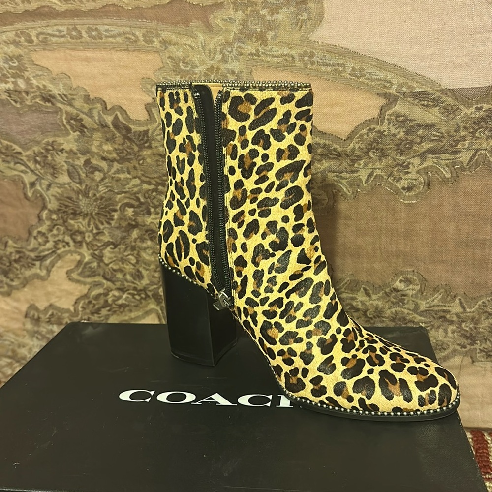Coach Drea Bead Chain Leopard Bootie size 10